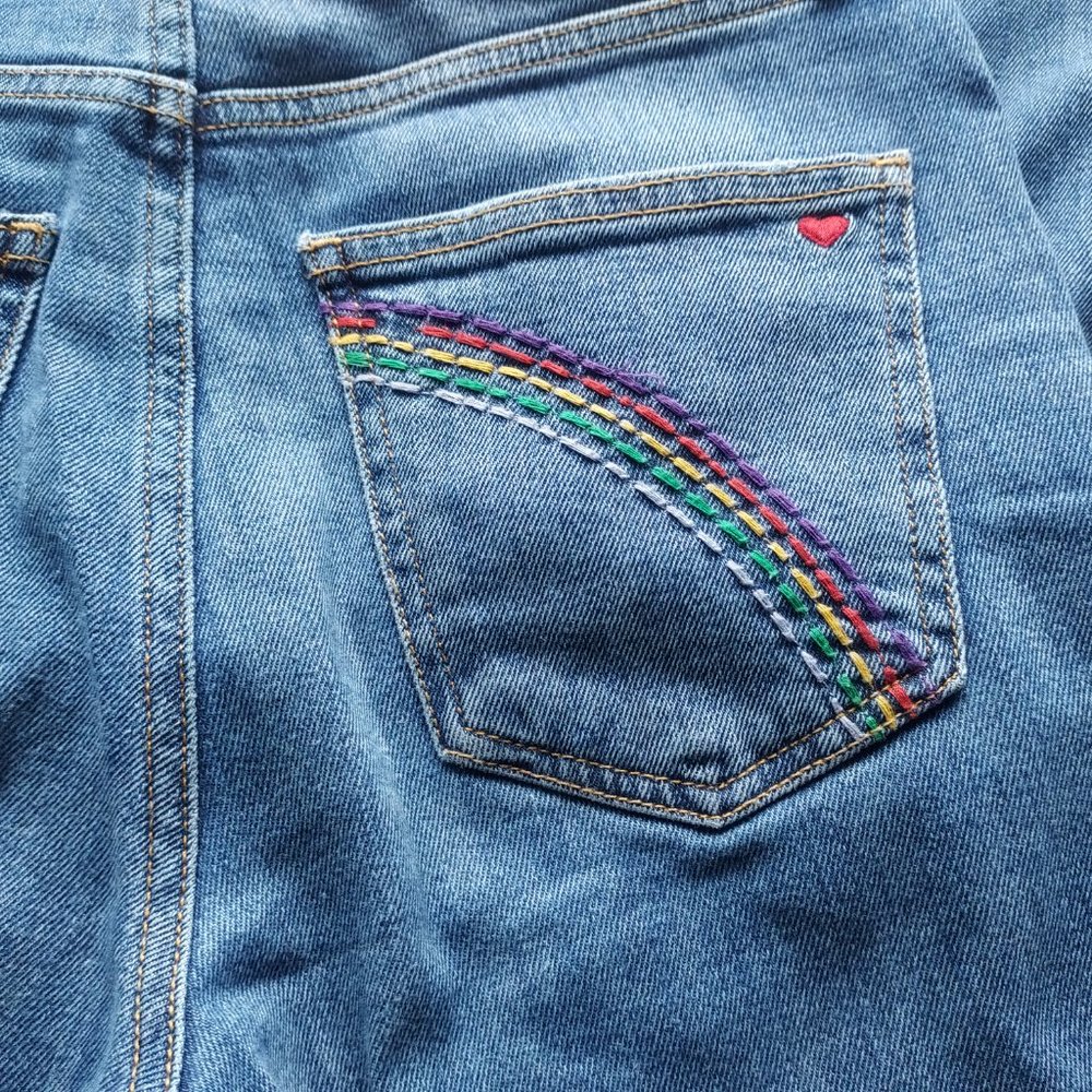 Sundry Love Rainbow Patch Button Fly Cropped Jean… - image 8